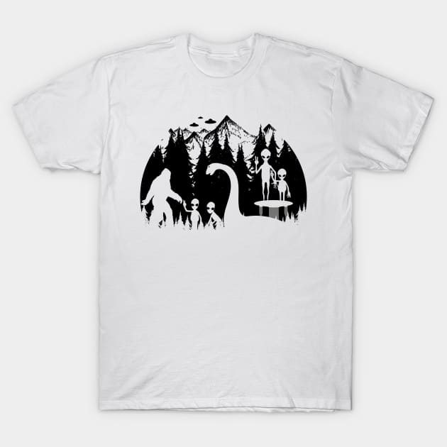 Bigfoot Loch Ness Monster And ALiens T-Shirt by Tesszero